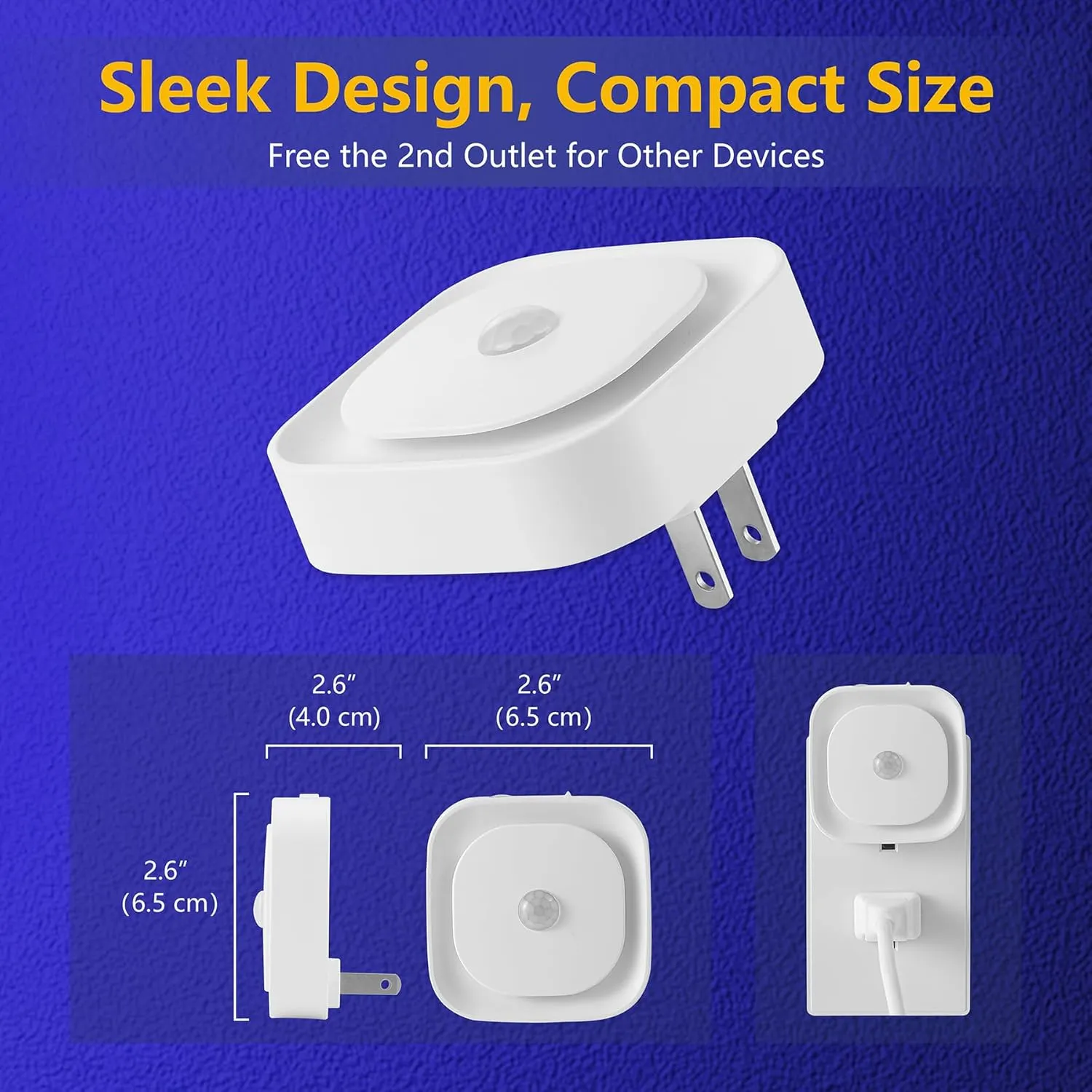 2 Pack Plug in Night Light with Motion Sensor & Dusk to Dawn Sensor, 3 Sensor Modes, Blue Night Lights Plug into Wall, Dimmable Nightlight as Gifts for Bathroom, Bedroom, Indoor