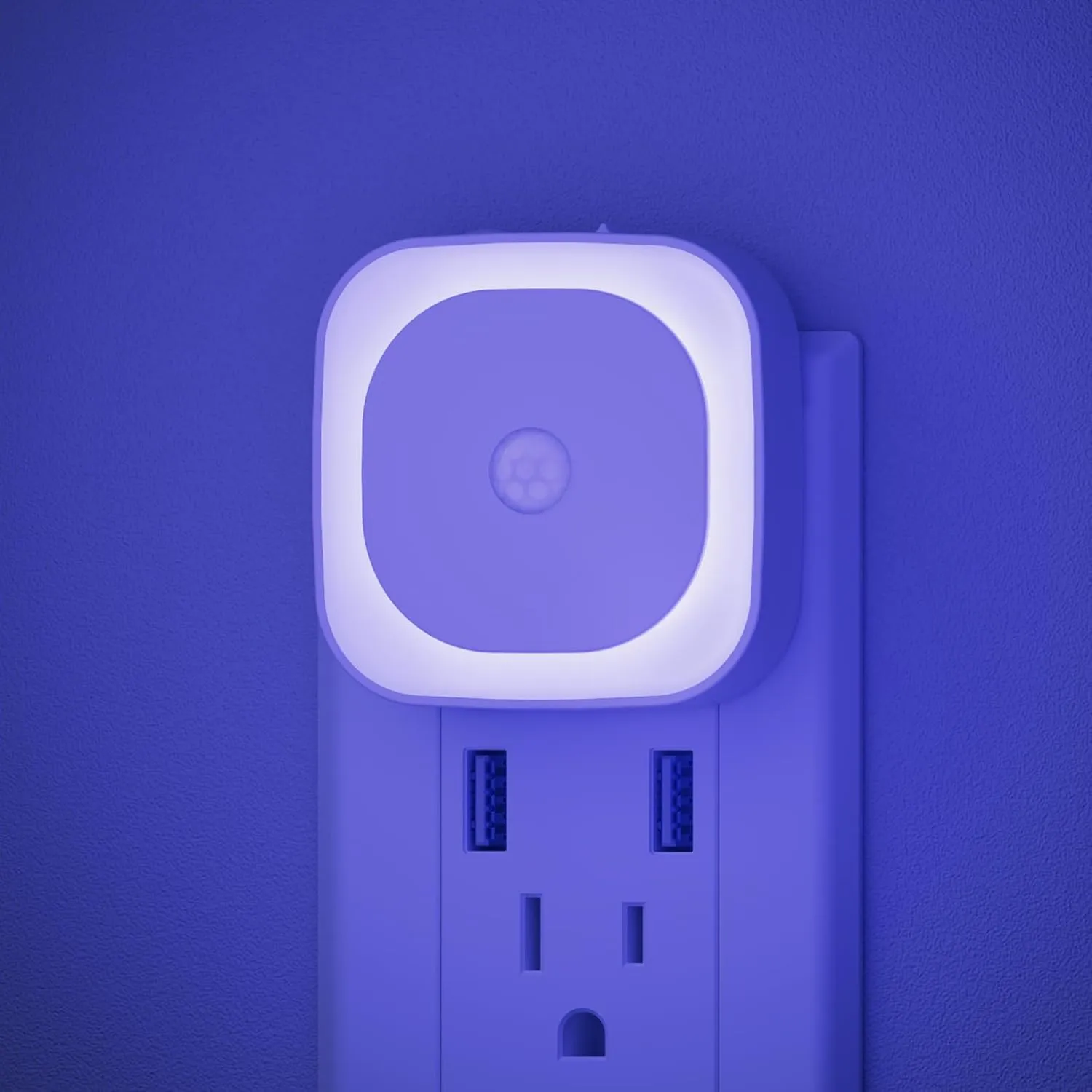 2 Pack Plug in Night Light with Motion Sensor & Dusk to Dawn Sensor, 3 Sensor Modes, Blue Night Lights Plug into Wall, Dimmable Nightlight as Gifts for Bathroom, Bedroom, Indoor