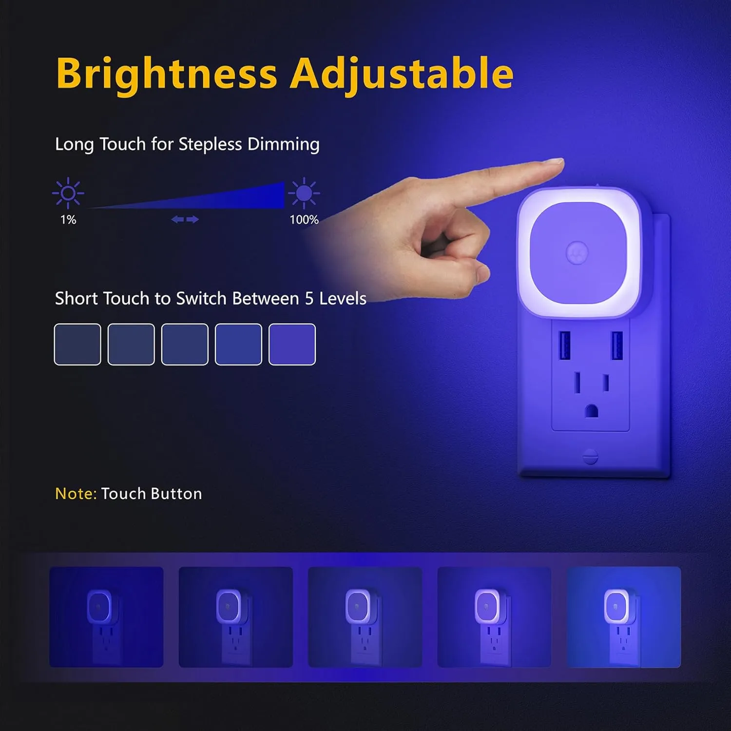 2 Pack Plug in Night Light with Motion Sensor & Dusk to Dawn Sensor, 3 Sensor Modes, Blue Night Lights Plug into Wall, Dimmable Nightlight as Gifts for Bathroom, Bedroom, Indoor