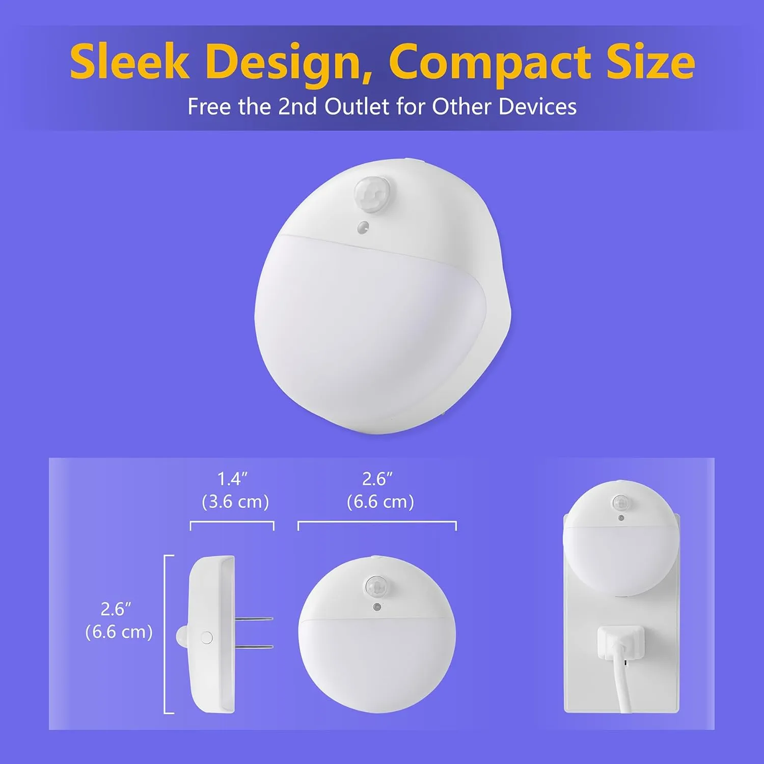 2 Pack Plug in Night Light with Motion Sensor and Dusk to Dawn Sensor, Stepless Dimming, Blue LED Nightlight with 3 Lighting Ways for Bathroom, Bedroom,Gifts for Girls, Boys, Adults