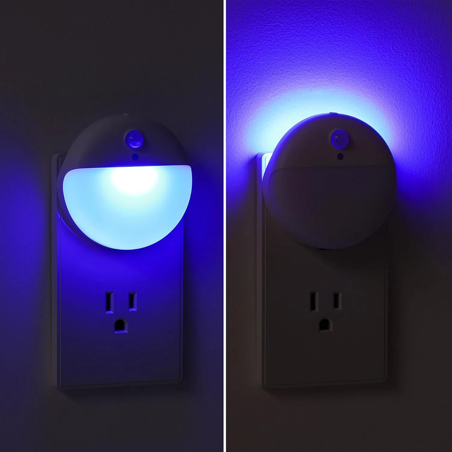 2 Pack Plug in Night Light with Motion Sensor and Dusk to Dawn Sensor, Stepless Dimming, Blue LED Nightlight with 3 Lighting Ways for Bathroom, Bedroom,Gifts for Girls, Boys, Adults