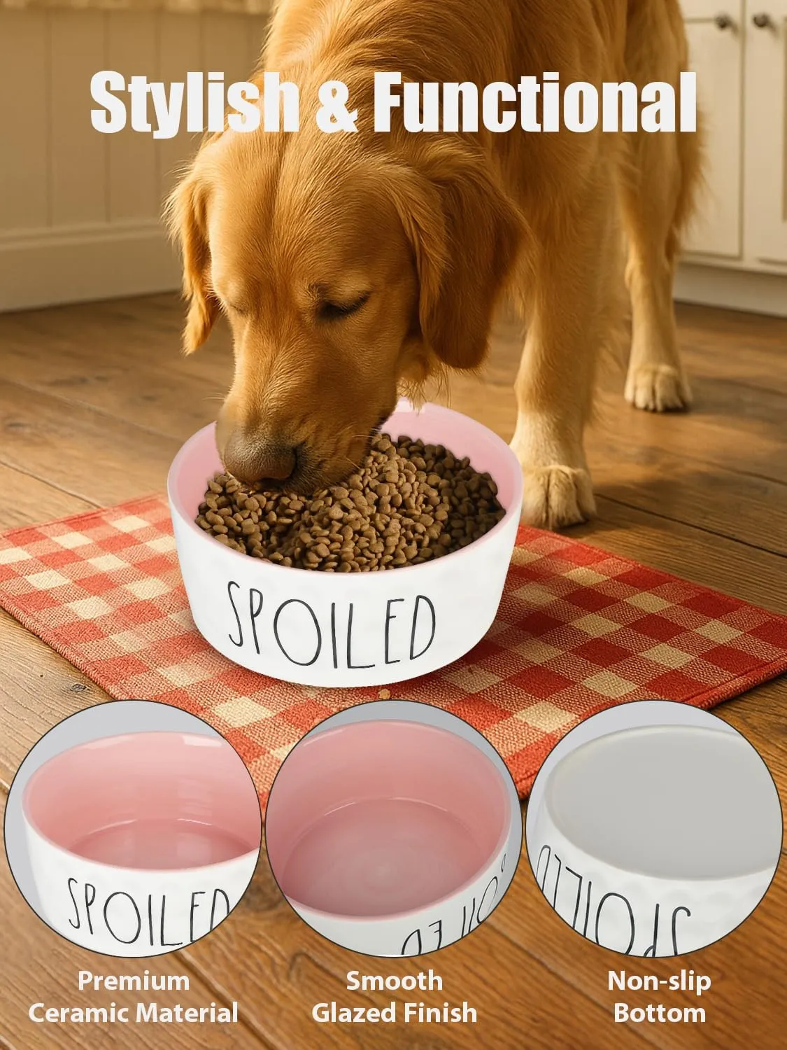 27OZ Ceramic Dog Bowl - 6'' Extra Large Food Water Dog Bowl, Heavy Duty Non-Slip Dog Dish for Medium Dogs, Food Grade Porcelain Pet Feeder Bowl, Microwave & Dishwasher Safe, Pink