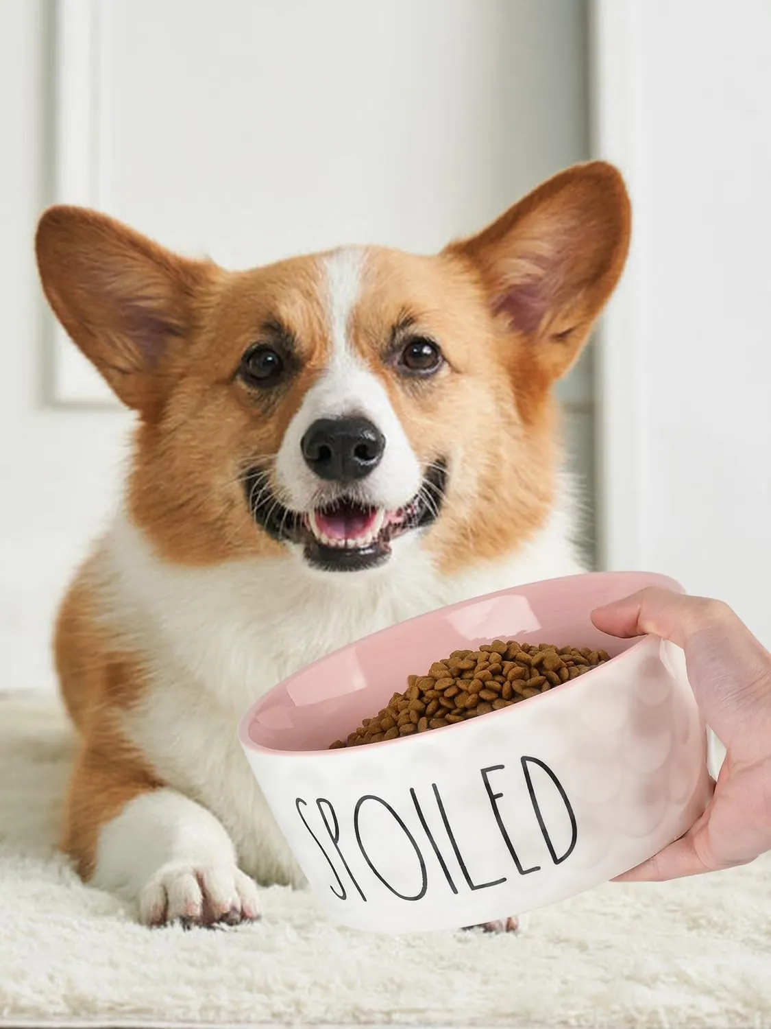 27OZ Ceramic Dog Bowl - 6'' Extra Large Food Water Dog Bowl, Heavy Duty Non-Slip Dog Dish for Medium Dogs, Food Grade Porcelain Pet Feeder Bowl, Microwave & Dishwasher Safe, Pink
