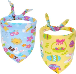 2pcs Easter Dog Bandana, Colorful Easter Dog Scarf Comfortable Cute Eggs Rabbit Elements Bunny Pet Bandana Polycotton Pet Costume Accessories for Puppies Cat Holiday Party (M)