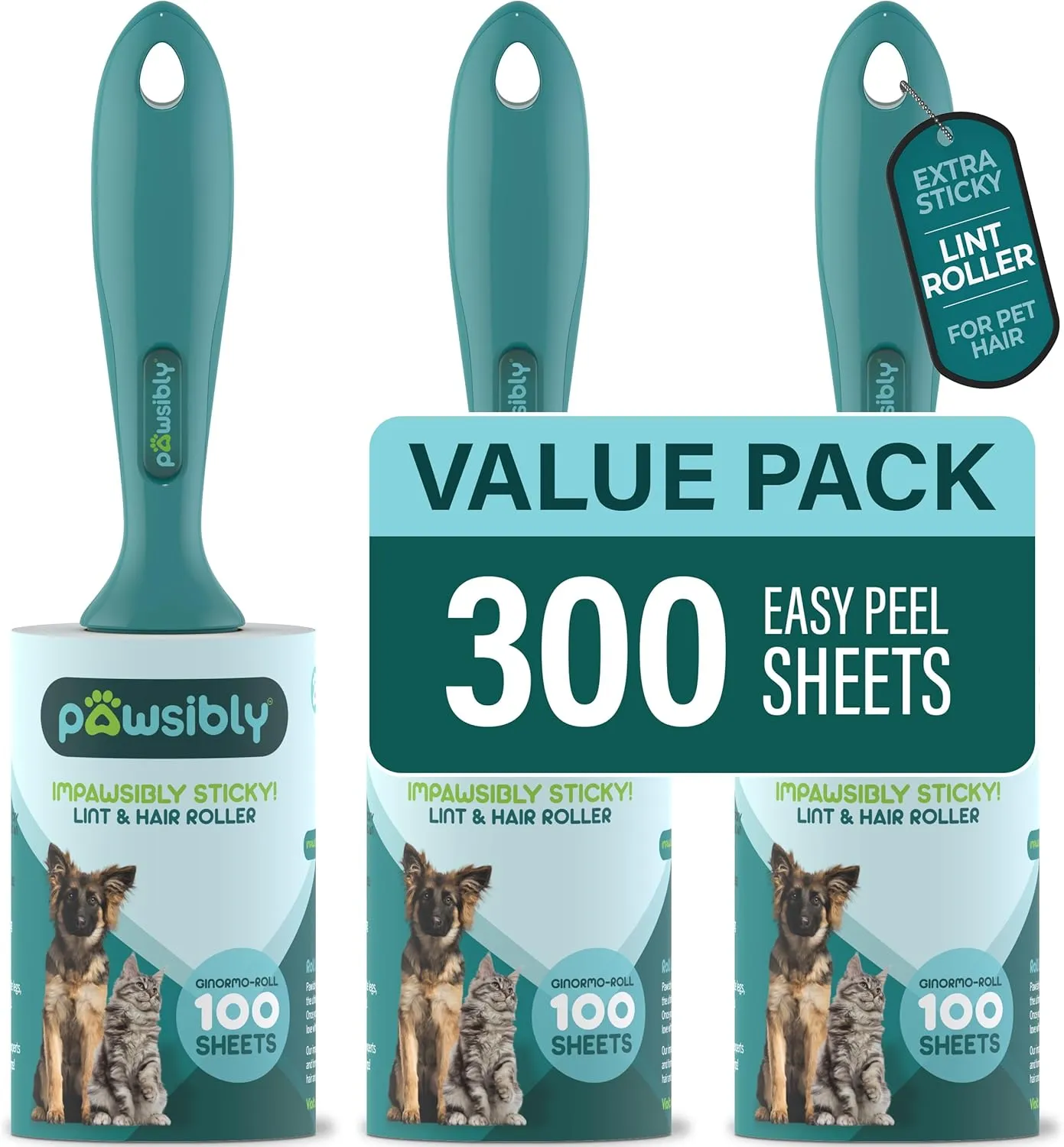 3-Pack Lint Rollers for Pet Hair Extra Sticky  300 Sheets Total, Ideal for Removing Pet Hair, Lint, and Dust from Clothes, Furniture, and More