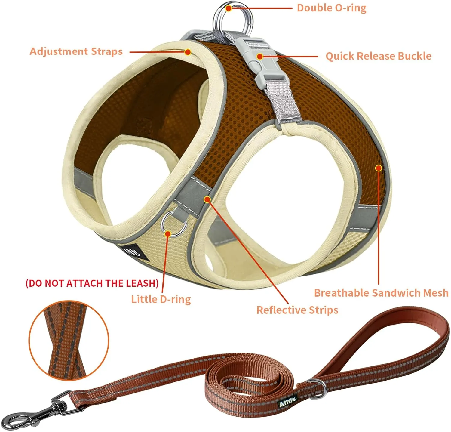 AIITLE No Pull Dog Harness and Leash Set, Step in Adjustable Dog Harness with Padded Vest for All Weather, Dog Leash with Soft Padded Handle, Easy to Put on Small and Medium Dogs Beige S