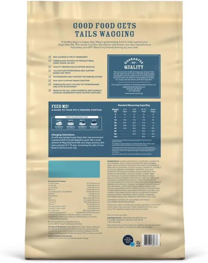 Amazon Brand - Wag Wholesome Grains Dry Dog Food with Salmon and Brown Rice, 30 lb Bag (Pack of 1)