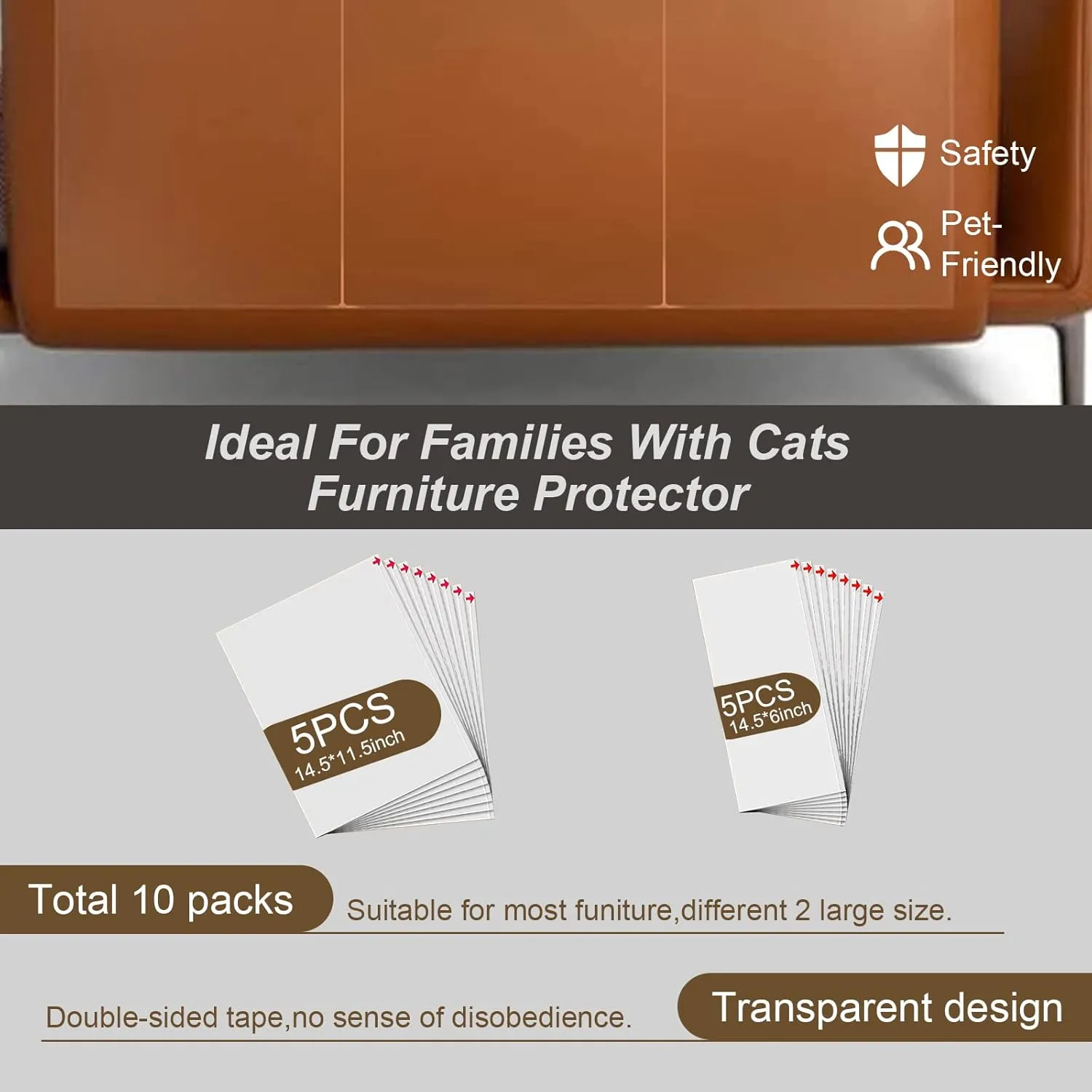 Anti Cat Scratch Furniture Protector, 10 Pack, Cat Scratch Deterrent Tape, Couch Protector for Cats, Furniture Protectors from Cats, Double Sided Sofa Anti Scratching Sticky Tape, cat Training Tape