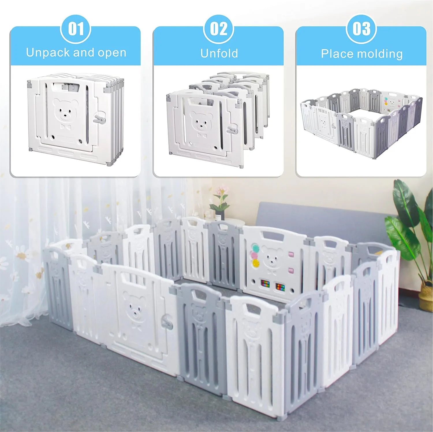 Baby Playpen Kids Activity Centre Safety Play Yard Home Indoor Outdoor New Pen (18White)