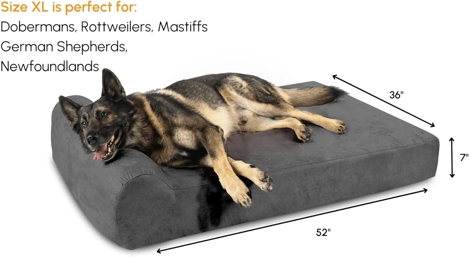 Barker Beds Headrest Extra Large Dog Bed (XL, Charcoal)  7" Thick Soft & Comfortable Orthopedic Cushion  XL Dog Bed  Durable & Washable Microsuede Cover  Made in USA