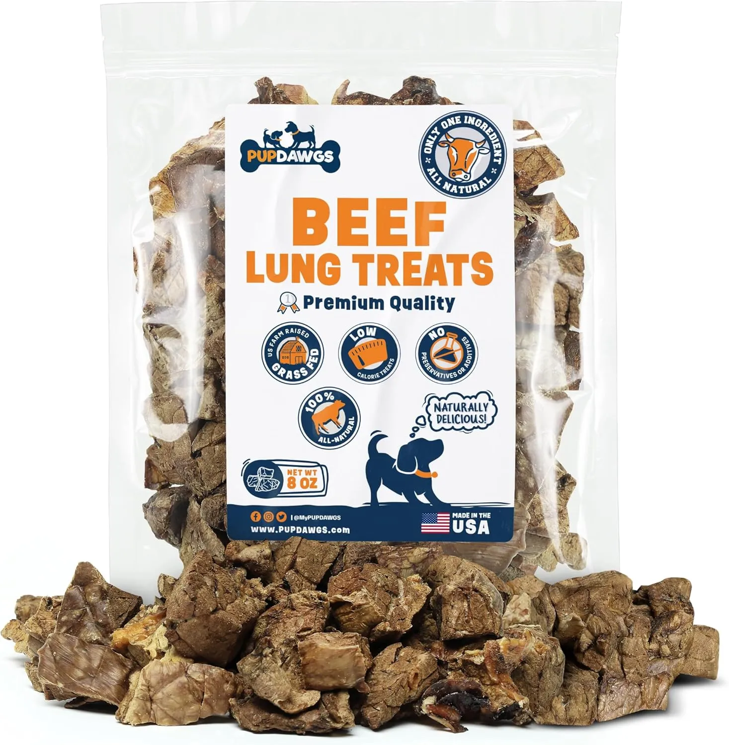 Beef Lung Dog Training Treats | Dental Chews | Healthy, Low Calorie Dehydrated Dog Treats (8oz Package)