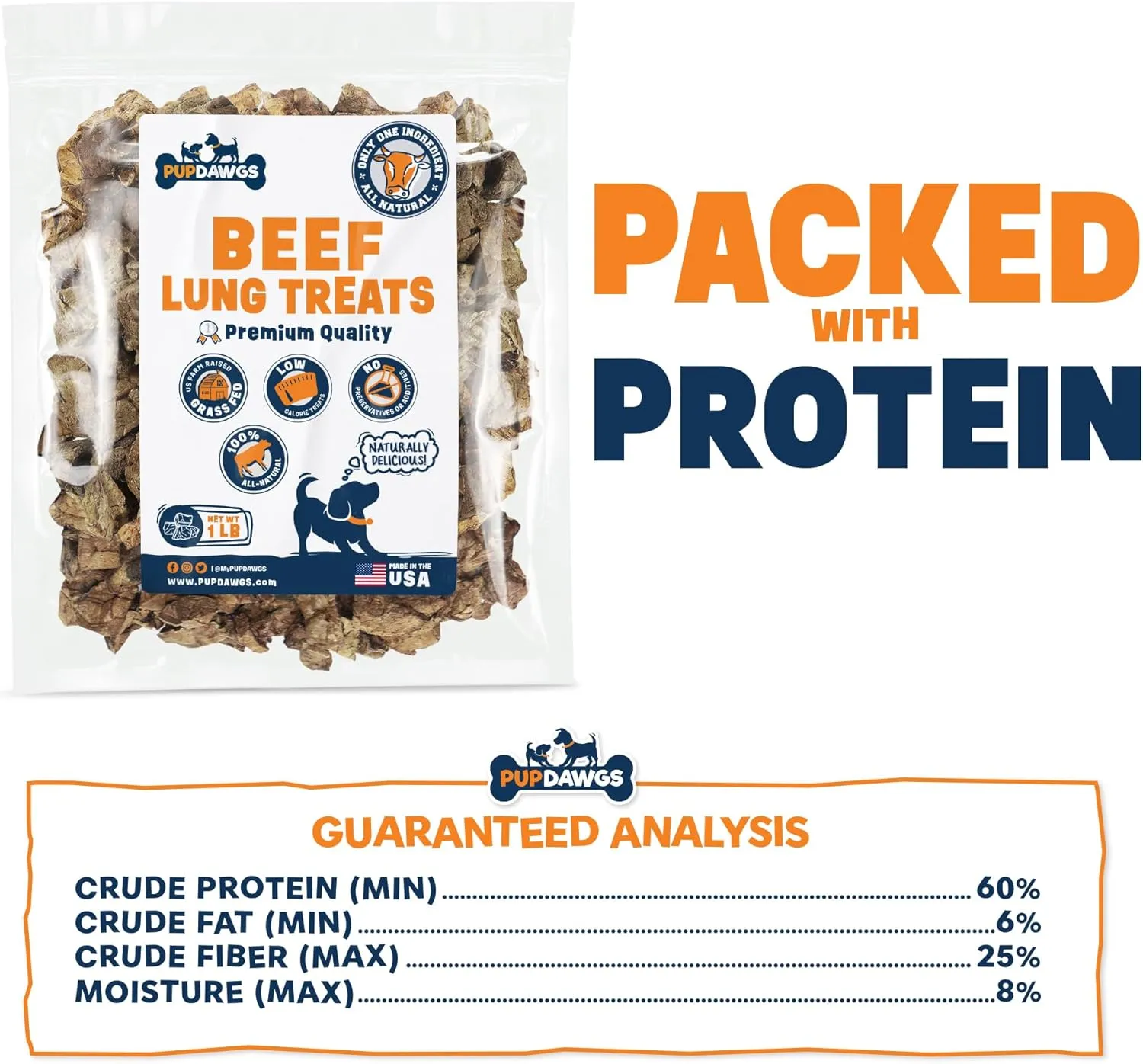 Beef Lung Dog Training Treats | Dental Chews | Healthy Low Calorie | Dehydrated Natural | 16oz Package