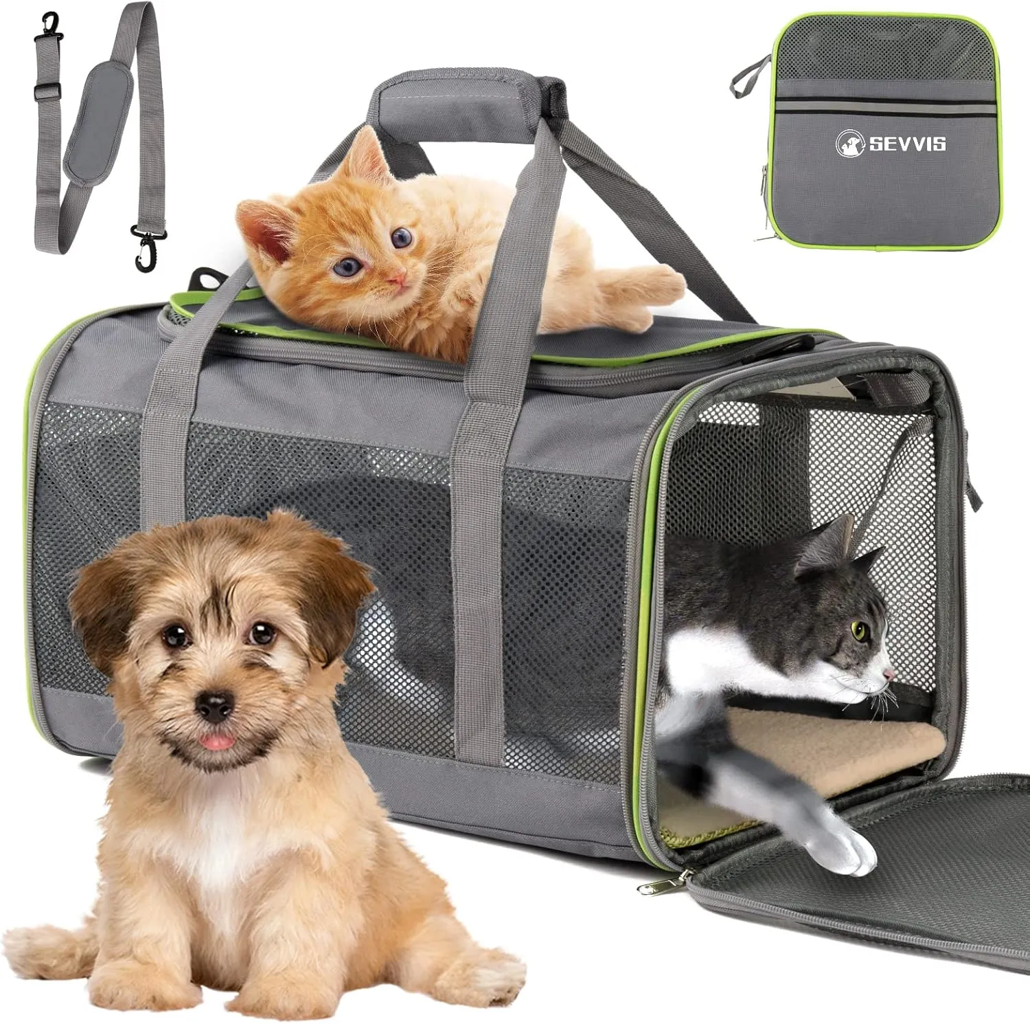 Cat Carriers for Large Cats & Dogs - Soft Sided, Collapsible Folding Pet Travel Carrier - Top Loading, 20 lbs 
