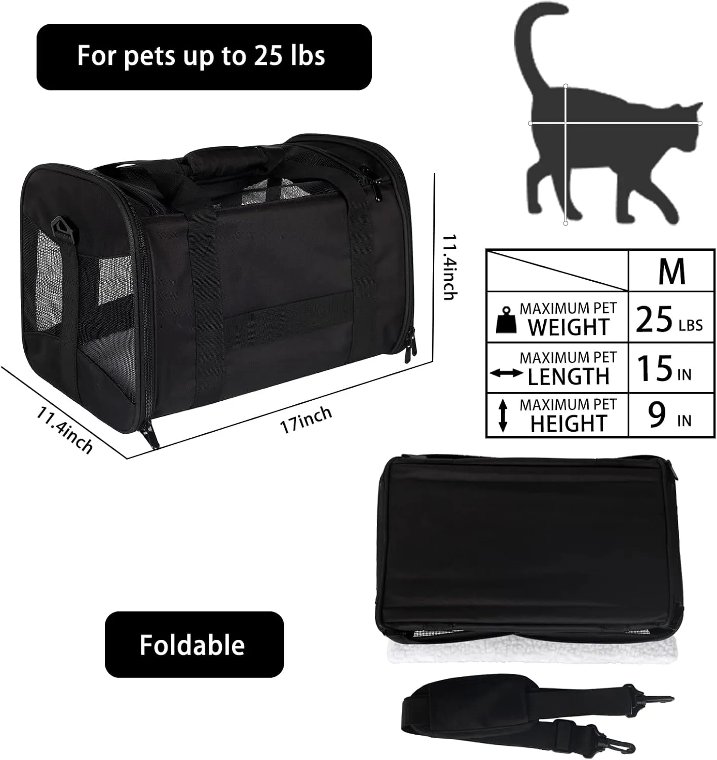 Cat Carrying Case Pet Dog Carrier Soft-Sided Cat Bag Airline Approved