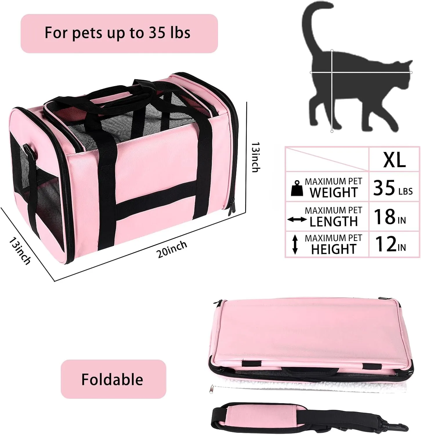 Cat Carrying Case Pet Dog Carrier Soft-Sided Cat Bag Airline Approved