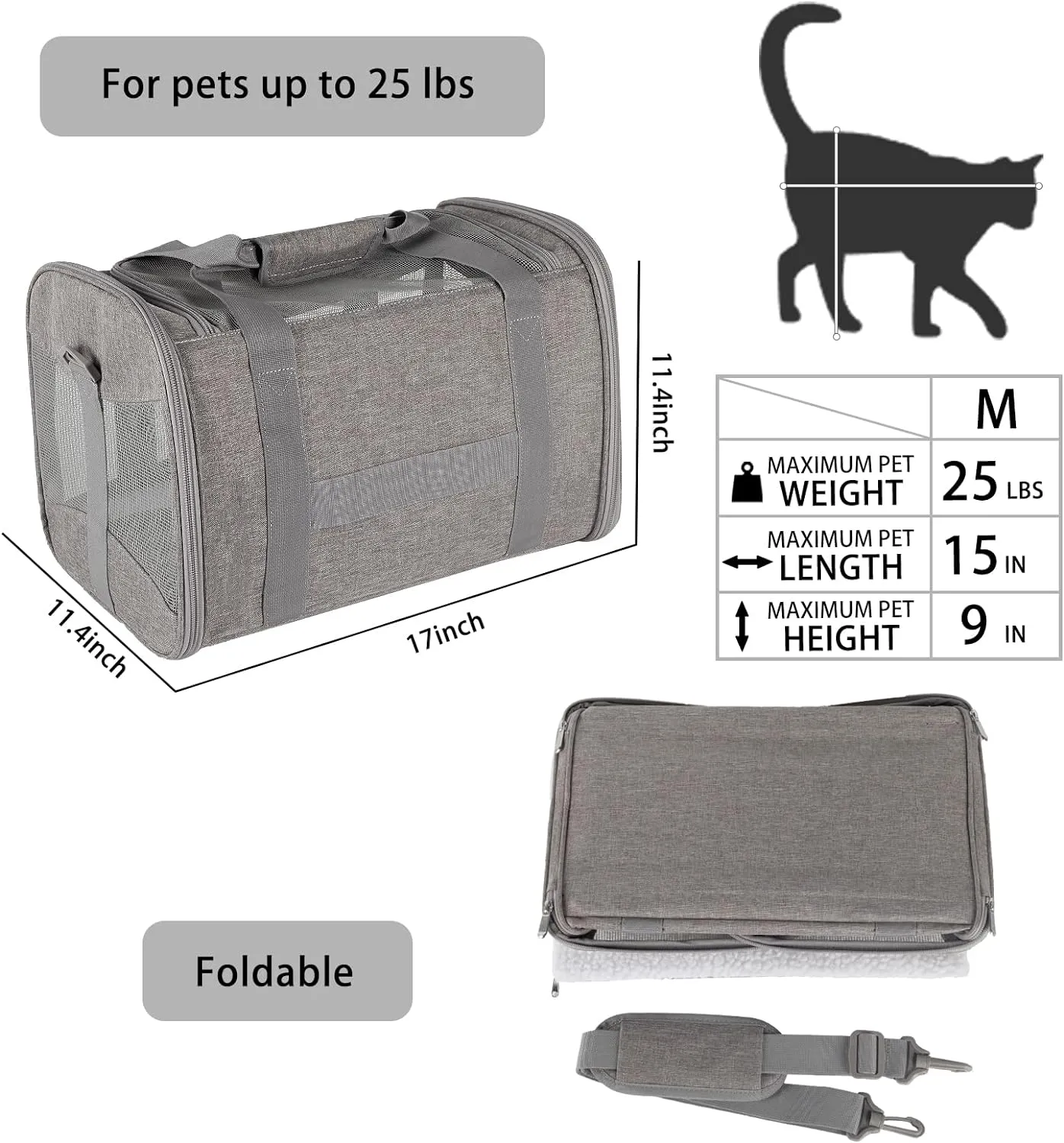 Cat Carrying Case Pet Dog Carrier Soft-Sided Cat Bag Airline Approved