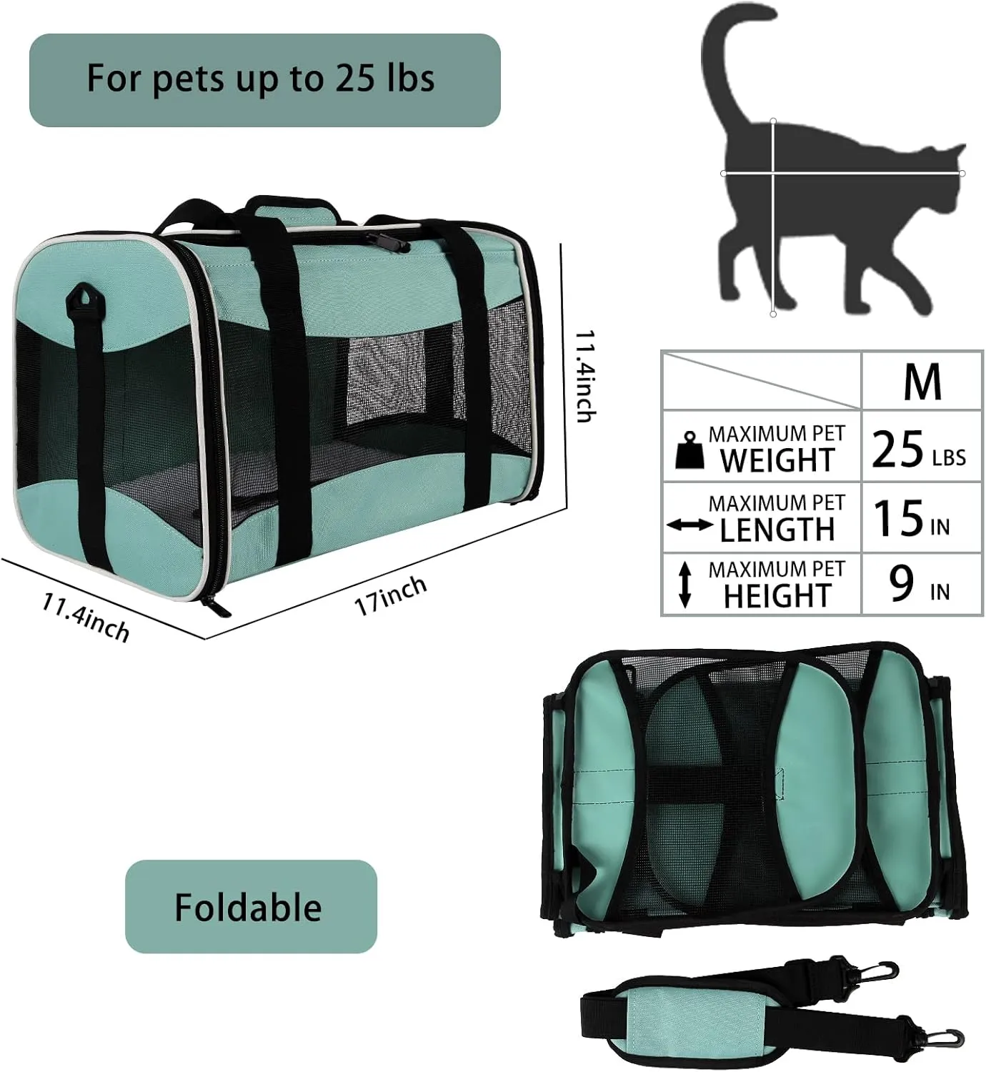 Cat Carrying Case Pet Dog Carrier Soft-Sided Cat Bag Airline Approved