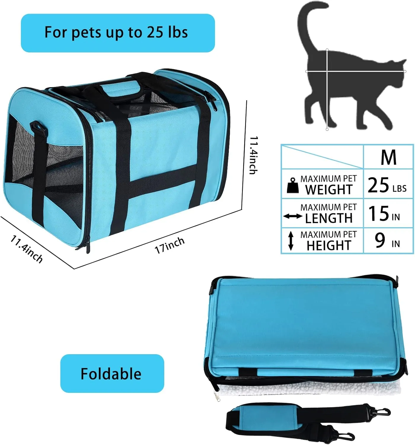 Cat Carrying Case Pet Dog Carrier Soft-Sided Cat Bag Airline Approved