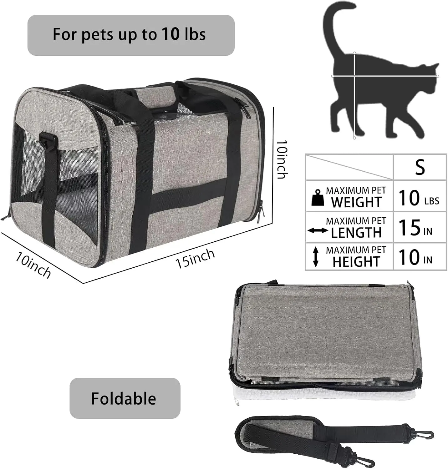 Cat Carrying Case Pet Dog Carrier Soft-Sided Cat Bag Airline Approved