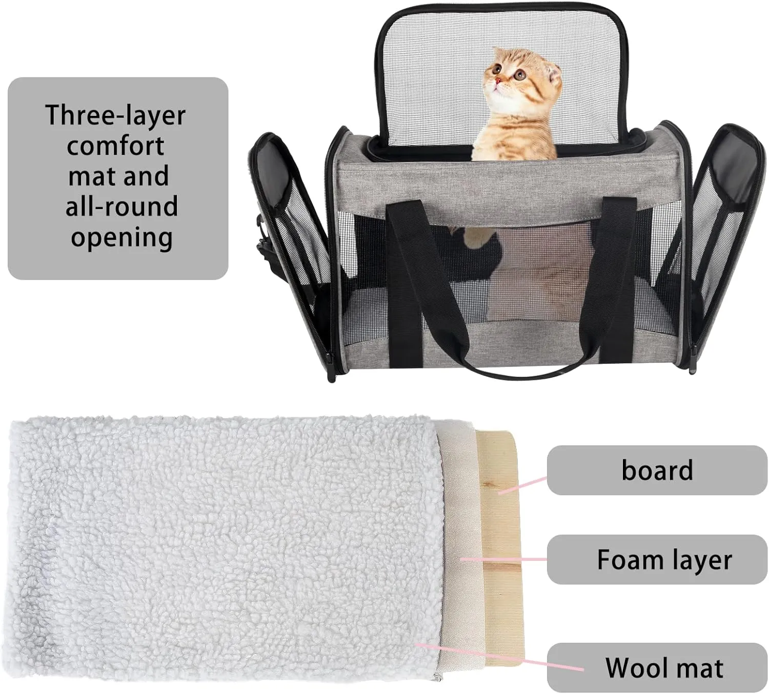 Cat Carrying Case Pet Dog Carrier Soft-Sided Cat Bag Airline Approved