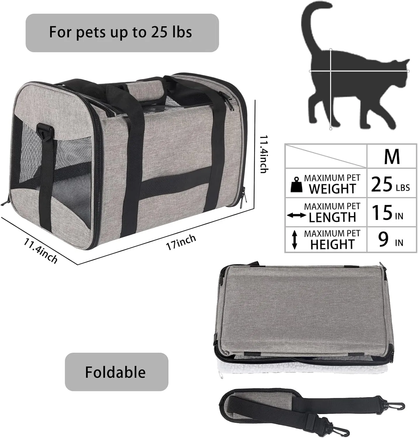 Cat Carrying Case Pet Dog Carrier Soft-Sided Cat Bag Airline Approved