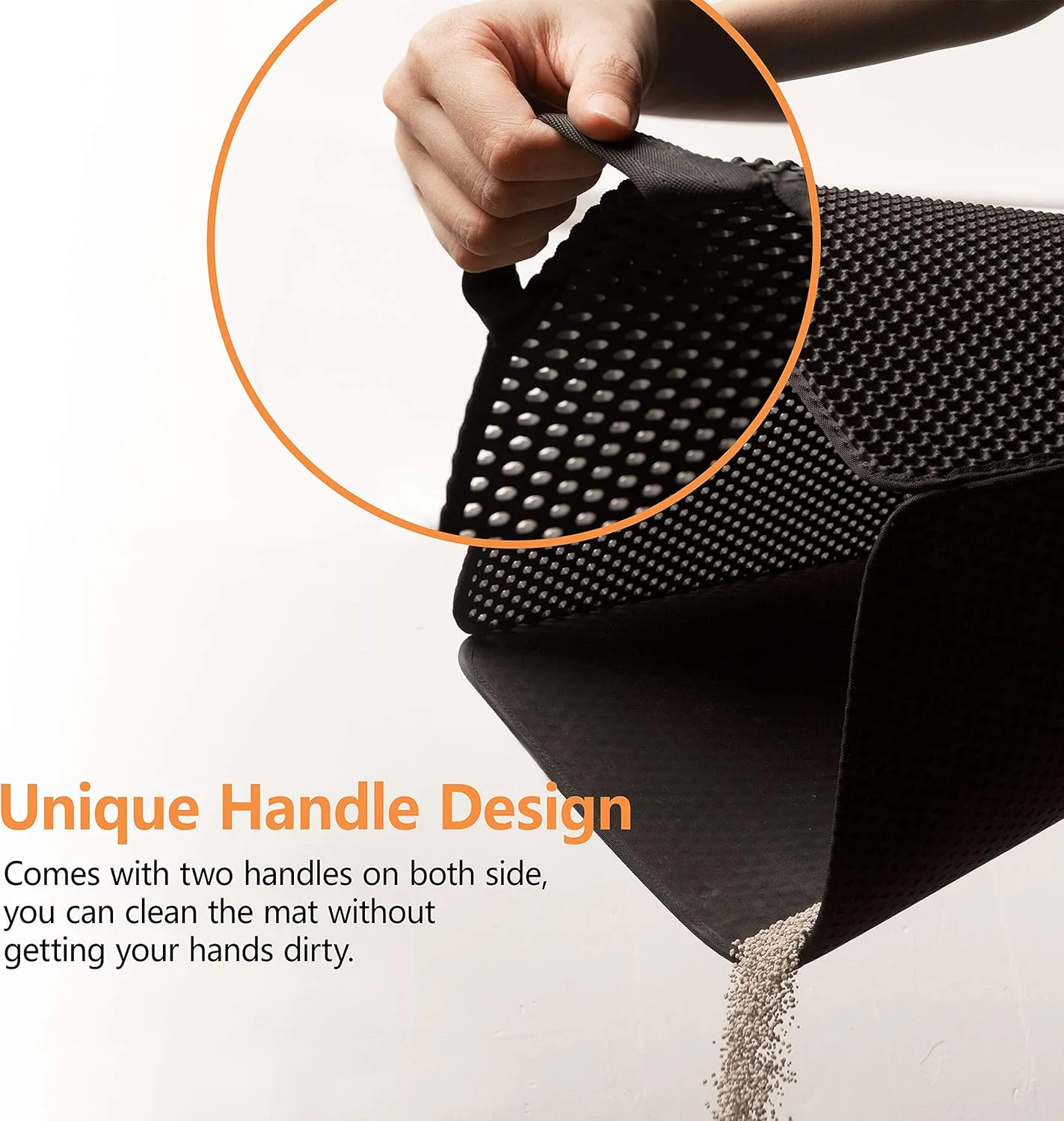Cat Litter Mat-30"X24" Large Litter BoxTrapping Mat for Kitty EVA Honeycomb Double Layer Design, Urine & Waterproof with Handle Design Easier to Clean, Washable, Black