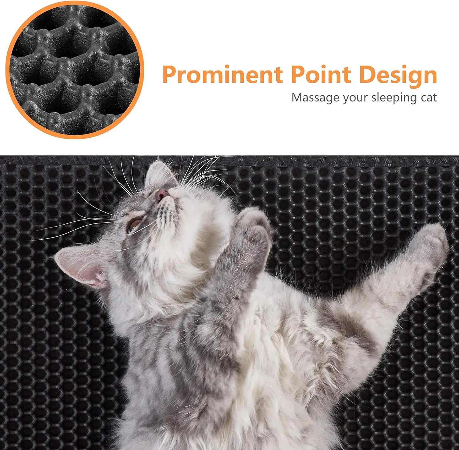 Cat Litter Mat-30"X24" Large Litter BoxTrapping Mat for Kitty EVA Honeycomb Double Layer Design, Urine & Waterproof with Handle Design Easier to Clean, Washable, Black
