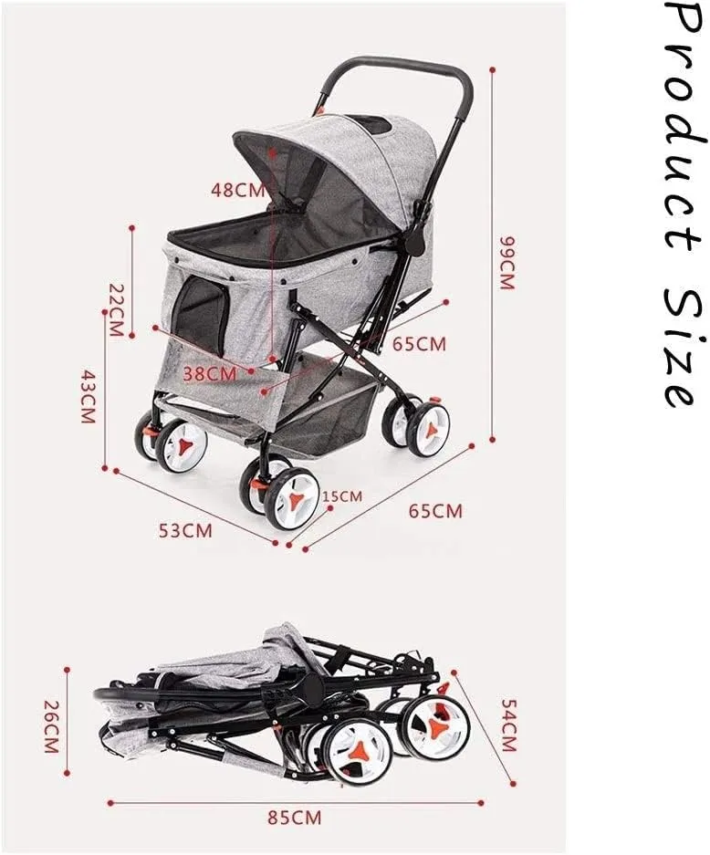 Cat/Dog Stroller Easy One-Hand Fold 4 Wheel Dog Strollers for Medium Small Dogs Reversible Push Handle Pet Stroller Puppy & Kitten Carrier Extended (Blue) (Blue)