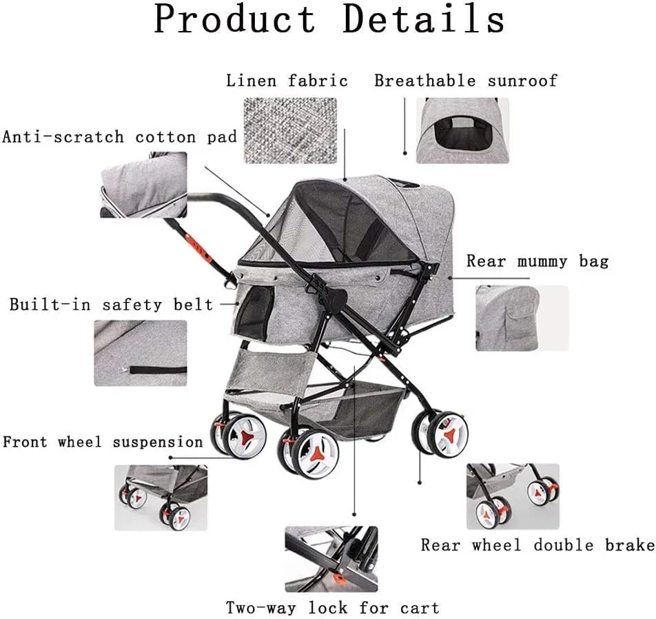 Cat/Dog Stroller Easy One-Hand Fold 4 Wheel Dog Strollers for Medium Small Dogs Reversible Push Handle Pet Stroller Puppy & Kitten Carrier Extended (Blue) (Blue)