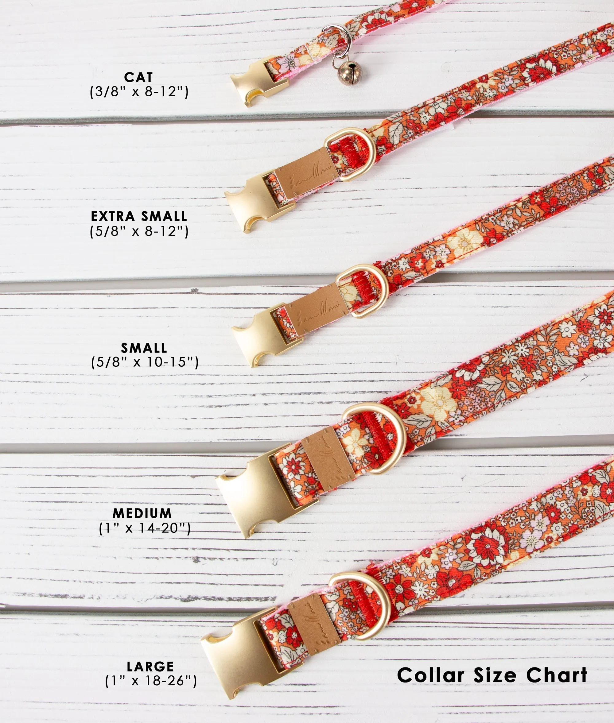 Cotton Floral Adjustable Cat Collar with Shiny Chrome Silver Buckle and Bell, 14-Navy