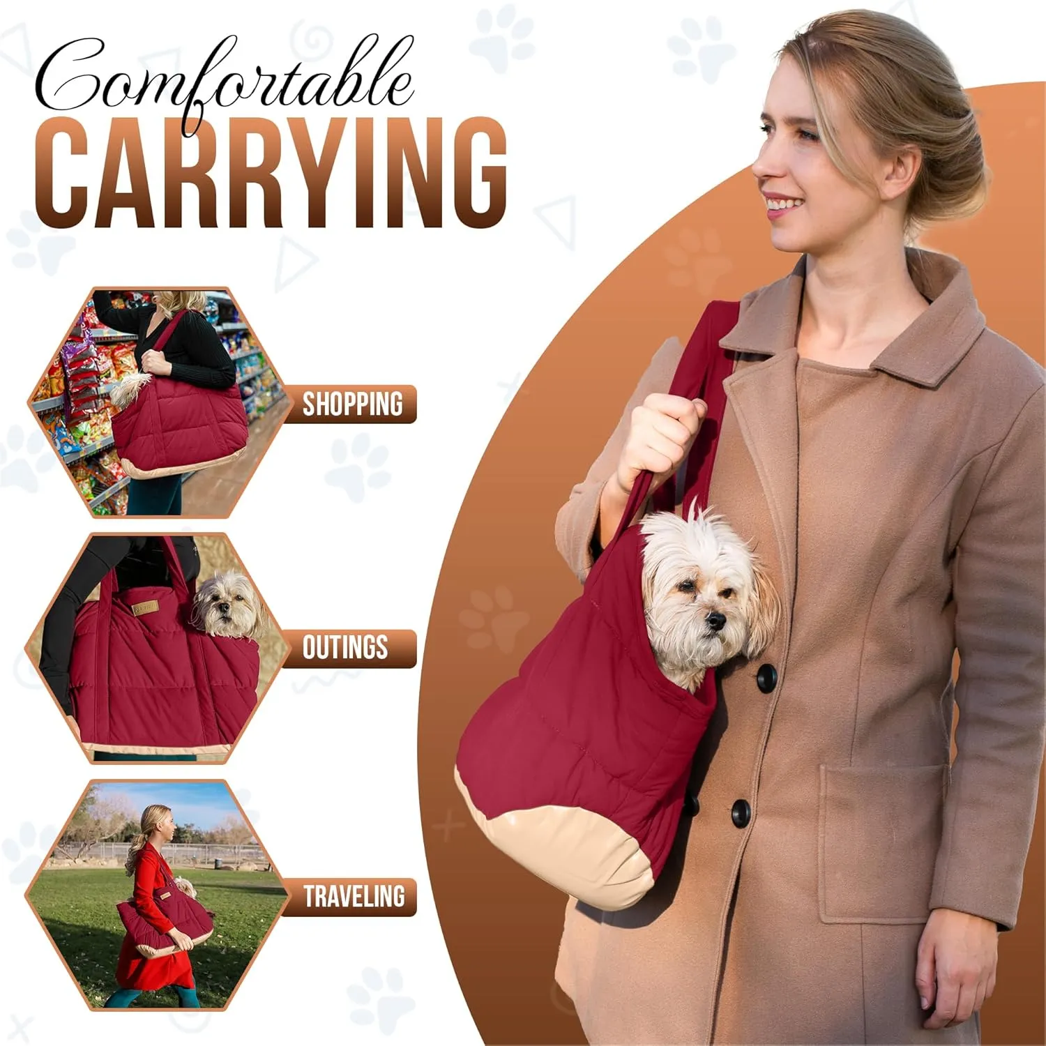 Cozy Plush Dog Purse Carrier for Small Dogs - Dog Carrier Purse with Secure Harness Clip, Dog Tote Bag for Small Dogs and Puppies - Red
