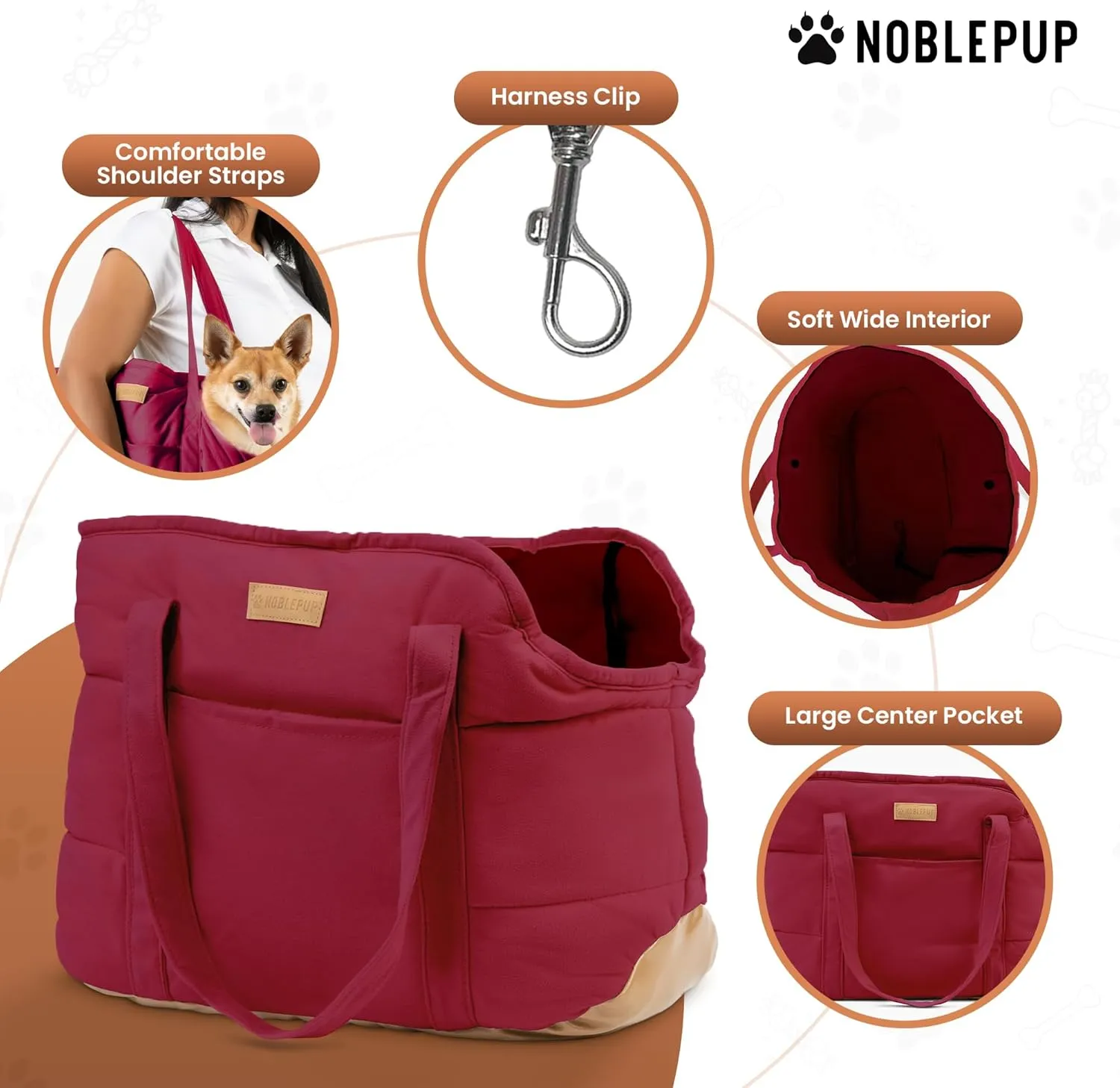 Cozy Plush Dog Purse Carrier for Small Dogs - Dog Carrier Purse with Secure Harness Clip, Dog Tote Bag for Small Dogs and Puppies - Red