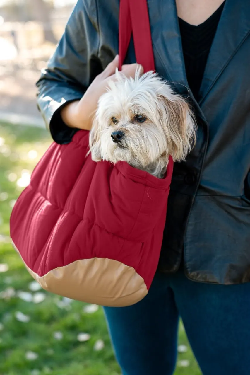 Cozy Plush Dog Purse Carrier for Small Dogs - Dog Carrier Purse with Secure Harness Clip, Dog Tote Bag for Small Dogs and Puppies - Red