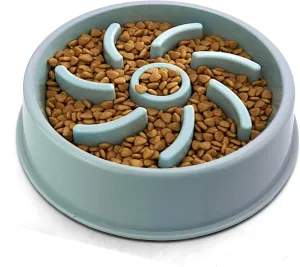 Cutie's PetBox Slow Feeder Dog Food Bowl, Plastic Swirl Design with Anti-Slip Base (Blue)
