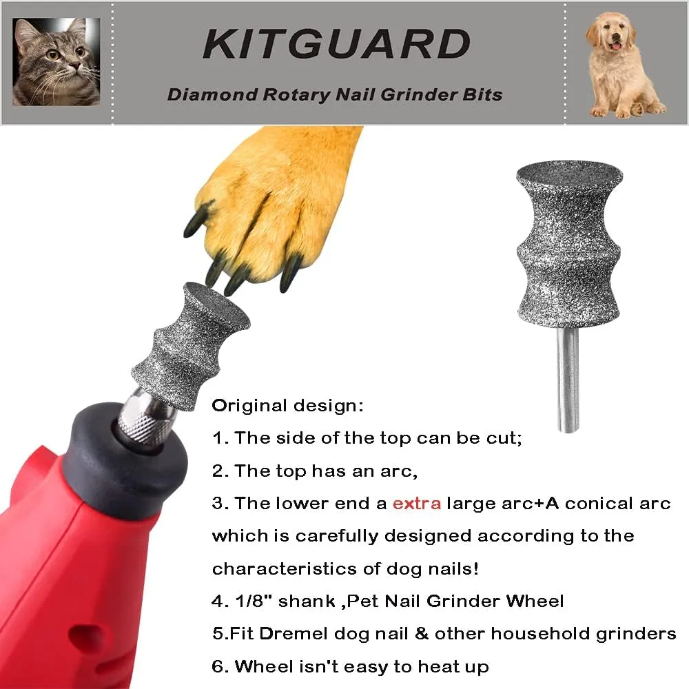 Diamond Dremel Dog Nail Grinder Bits for Rotary Tool-1/8'' Dremel Dog Nail Grinder Attachment-Pet Nail Grinder Bit Work for Animals Nail Care (C)