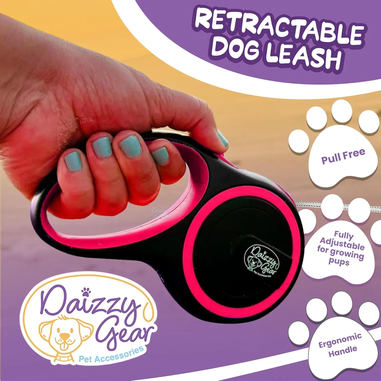 Dog Leash Retractable,Sturdy, Heavy-Duty, Tangle-Free, Soft,Anti-Slip Handle & Easy One Hand Brake for Puppy, Small, Medium, Large Breeds Dogs (Pink, 110 LBS/26 FT (L))