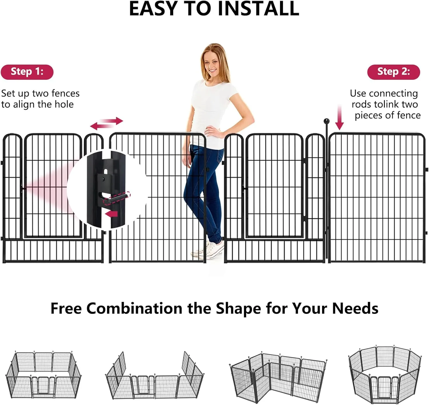 Dog Playpen 40" Height Portable Dog Fence 10 Panels Dog Pen Outdoor for Yard, Pet Playpen with Lockable Door for Large/Medium/Small Dogs, Heavy Duty Puppy Playpen Pet Fence for RV, Camping
