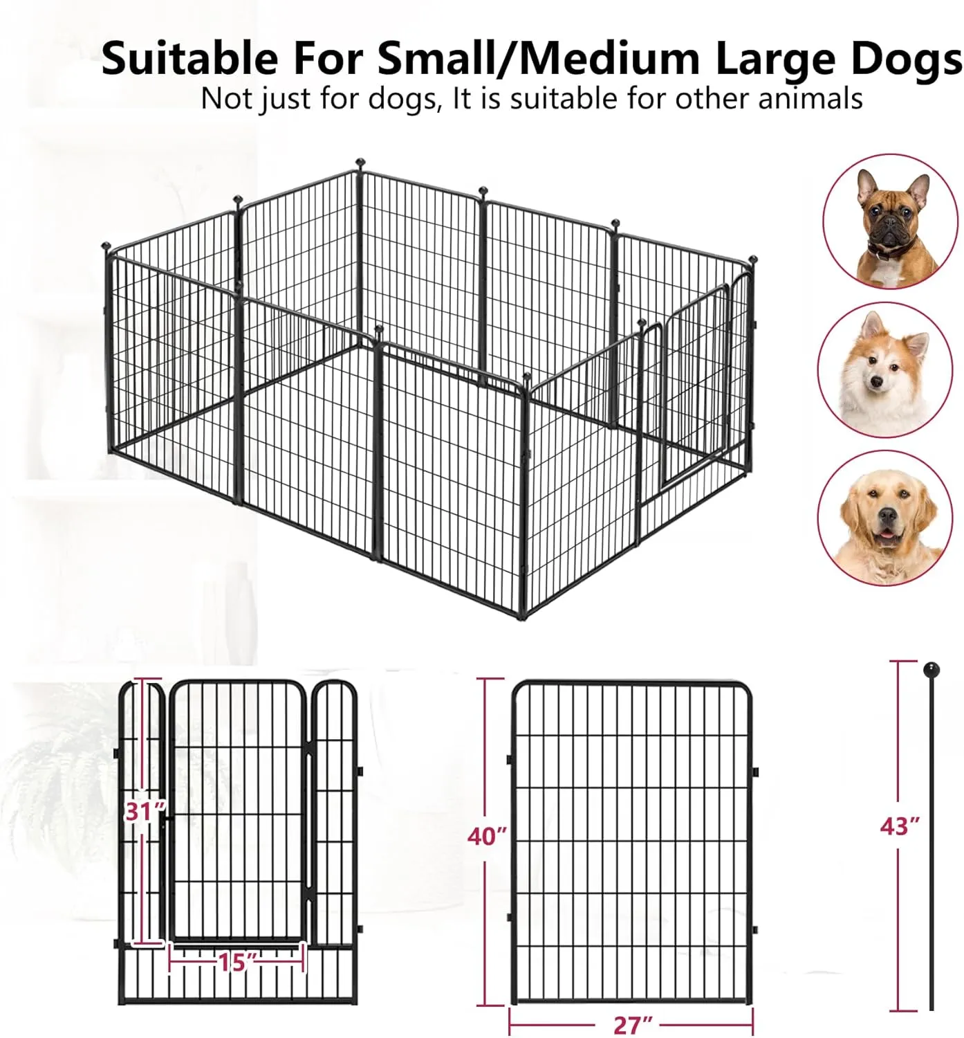 Dog Playpen 40" Height Portable Dog Fence 10 Panels Dog Pen Outdoor for Yard, Pet Playpen with Lockable Door for Large/Medium/Small Dogs, Heavy Duty Puppy Playpen Pet Fence for RV, Camping