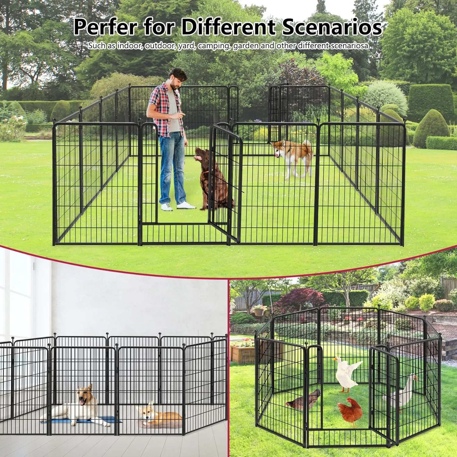 Dog Playpen 40" Height Portable Dog Fence 10 Panels Dog Pen Outdoor for Yard, Pet Playpen with Lockable Door for Large/Medium/Small Dogs, Heavy Duty Puppy Playpen Pet Fence for RV, Camping
