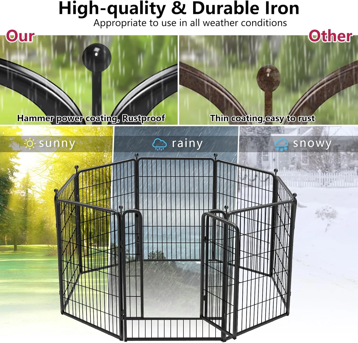 Dog Playpen 40" Height Portable Dog Fence 10 Panels Dog Pen Outdoor for Yard, Pet Playpen with Lockable Door for Large/Medium/Small Dogs, Heavy Duty Puppy Playpen Pet Fence for RV, Camping