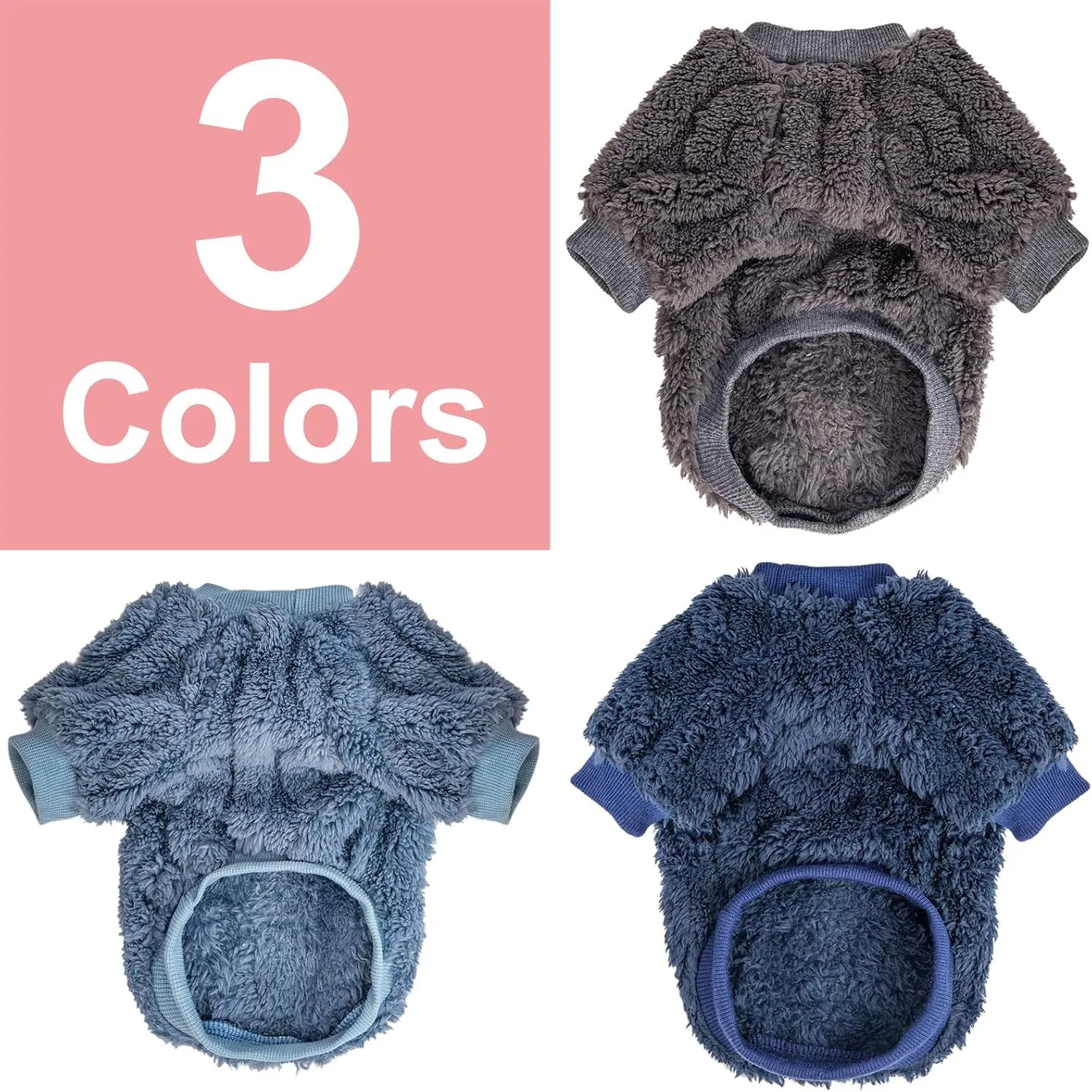 Dog Sweater, 3 Pack Dog Sweaters for Small Dogs or Cats, Girl or Boy, Warm Dog Clothes Shirt Coat for Winter Christmas (Blue, Dark Blue, Grey, Small)