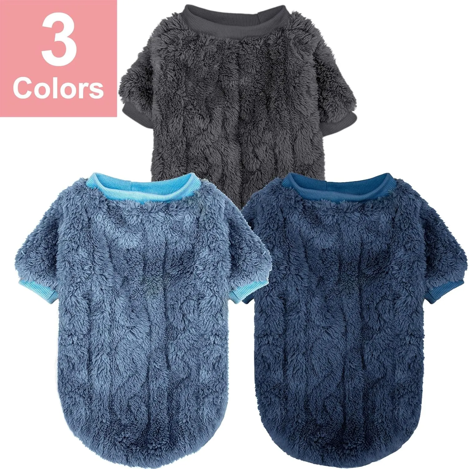 Dog Sweater, 3 Pack Dog Sweaters for Small Dogs or Cats, Girl or Boy, Warm Dog Clothes Shirt Coat for Winter Christmas (Blue, Dark Blue, Grey, Small)
