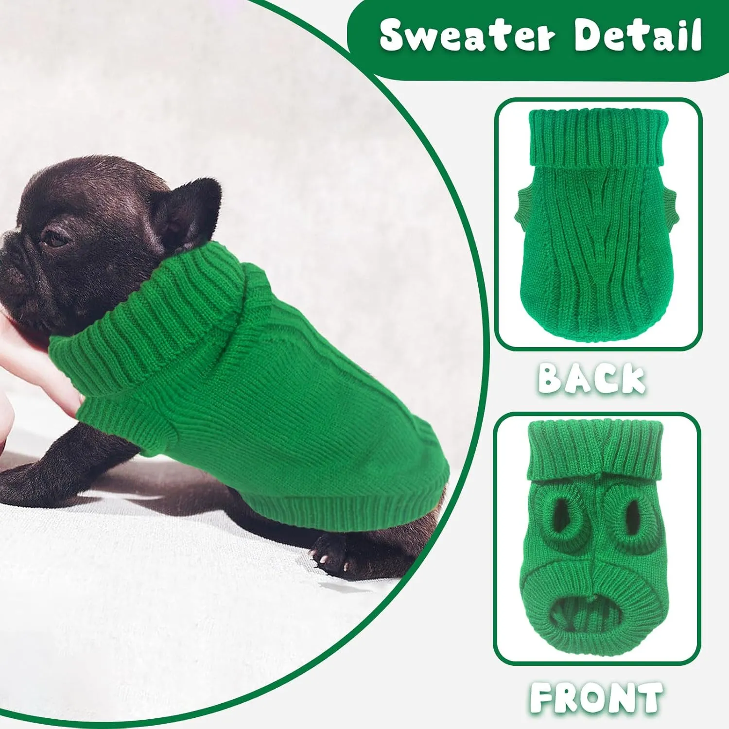 Dog Sweater for Small Dogs Autumn Winter Dog Knitted Sweaters Warm Puppy Clothes Turtleneck Pullover Sweater Thick Pet Knitwear for Chihuahua Teacup Dogs Yorkie (Bright Green, Medium)