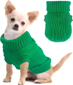 Dog Sweater for Small Dogs Autumn Winter Dog Knitted Sweaters Warm Puppy Clothes Turtleneck Pullover Sweater Thick Pet Knitwear for Chihuahua Teacup Dogs Yorkie (Bright Green, Medium)