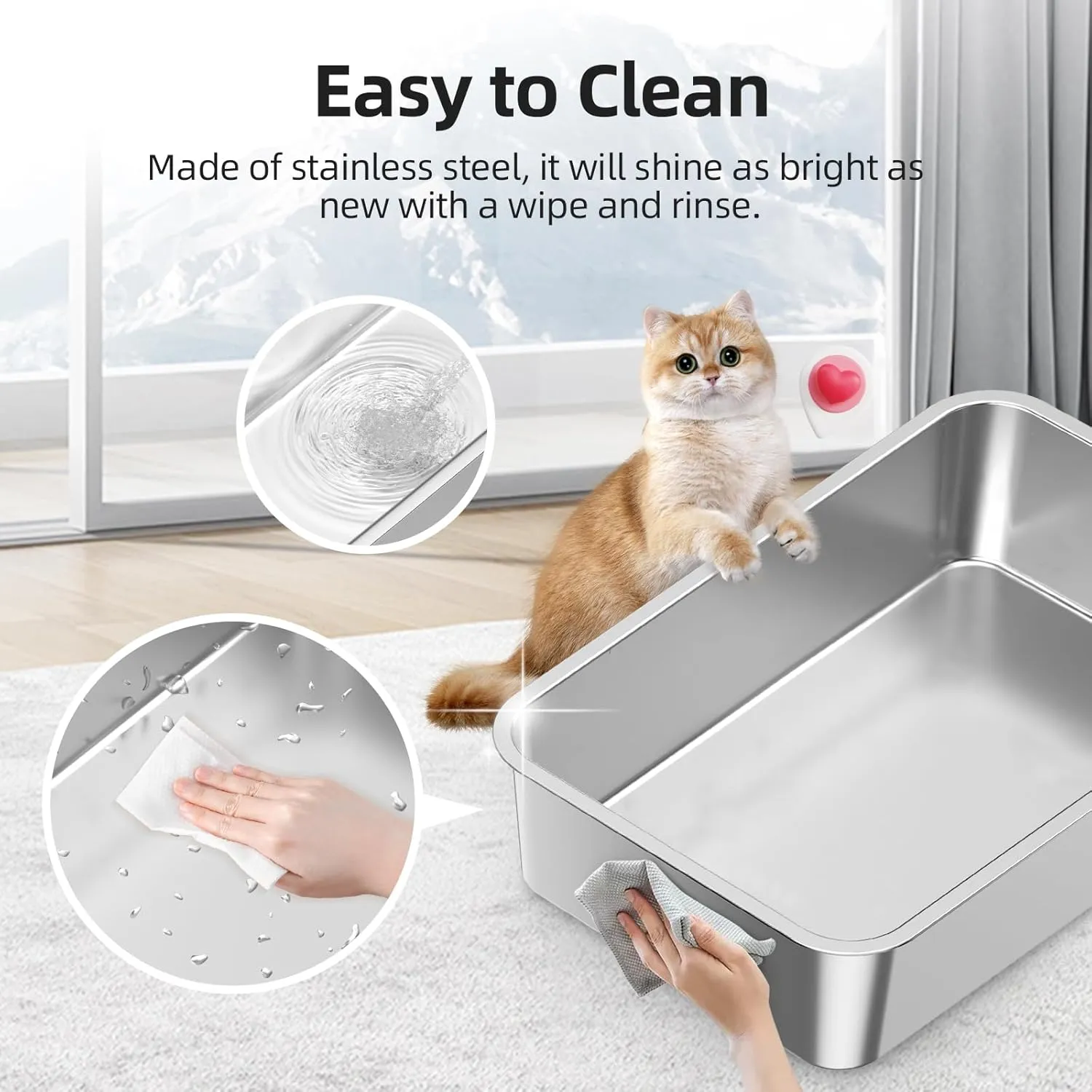 Enclosed Stainless Steel Cat Litter Box with Lid Extra Large Litter Box for Big Cats XL Metal Litter Pan Tray with High Wall Sides Enclosure, Non-Sticky, Anti-Leakage, Easy Cleaning (8 in Green)