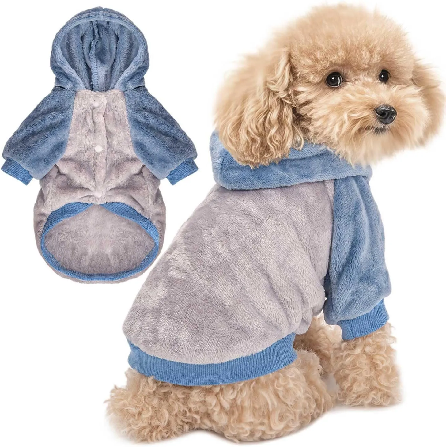FabriCastle Dog Hoodie Sweater for Small Dogs Boy and Girl, Dog Clothes S XS XXS Puppy Sweatshirt, Pet Outfit, Cat Clothing Super Soft Warm Snap On Closure (Lightgrey-Blue, X-Small)