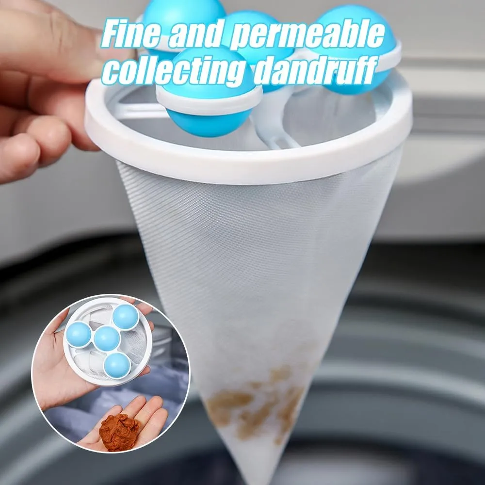 Floating Hair Filtering Mesh Removal, 2025 New Pet Hair Remover for Laundry, Reusable Hair Catcher aWsher Machine, Hair Filter Cleaning Mesh Bag Dog Cat Hair Remover for Laundry (Blue)