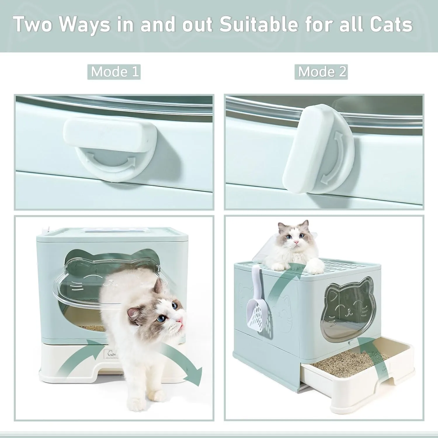 Fully Enclosed Litter Box with Lid, Foldable Extra Large Cat Toilet, Drawer Type Cat Litter Tray with Plastic Scoop, Suitable for Cats Under 17.6Ib(8kg)