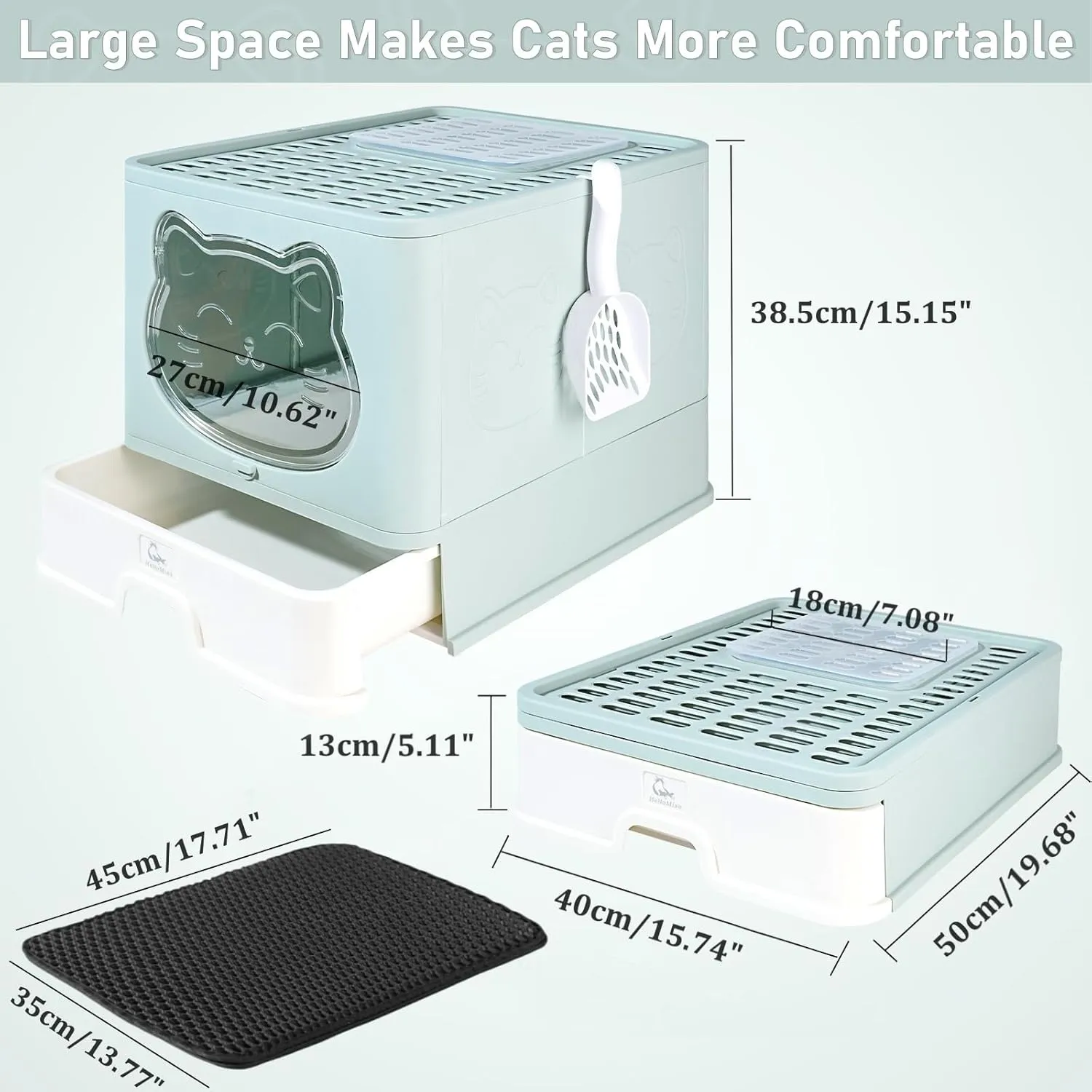 Fully Enclosed Litter Box with Lid, Foldable Extra Large Cat Toilet, Drawer Type Cat Litter Tray with Plastic Scoop, Suitable for Cats Under 17.6Ib(8kg)