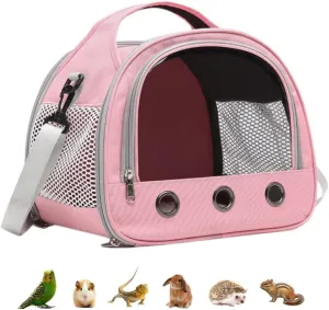 Guinea Pig Carrier Bag,Small Animal Bird Parrots Ferret Hamster Squirrel Rabbit Turtle Carrier Bag,Portable Bunny Bearded Dragon Carrier Travel Carrier Outdoor (Pink)